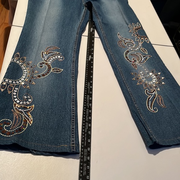Midnight Velvet  size 12 jeans embellished high rise wide leg with stretch - Picture 13 of 15
